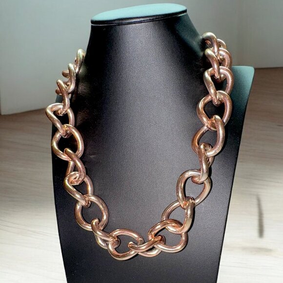 ZARA Rose Gold Heavy Chunky Chain Necklace Large Links 16 in + ext. - Picture 2 of 5